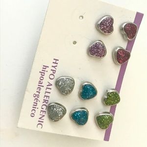 Heart shaped glittery earrings